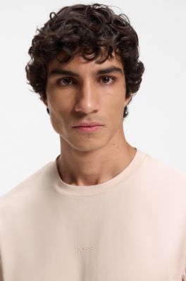 로고 프린트 스트레치 코튼 티셔츠, 라이트 핑크