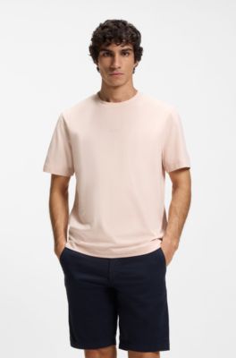 Stretch-cotton T-shirt with contrast logo, light pink