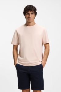Stretch-cotton T-shirt with contrast logo, light pink