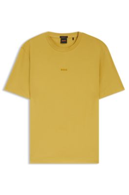 Stretch-cotton T-shirt with contrast logo, Yellow
