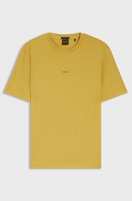T-shirt in cotone elasticizzato con logo stampato, Giallo