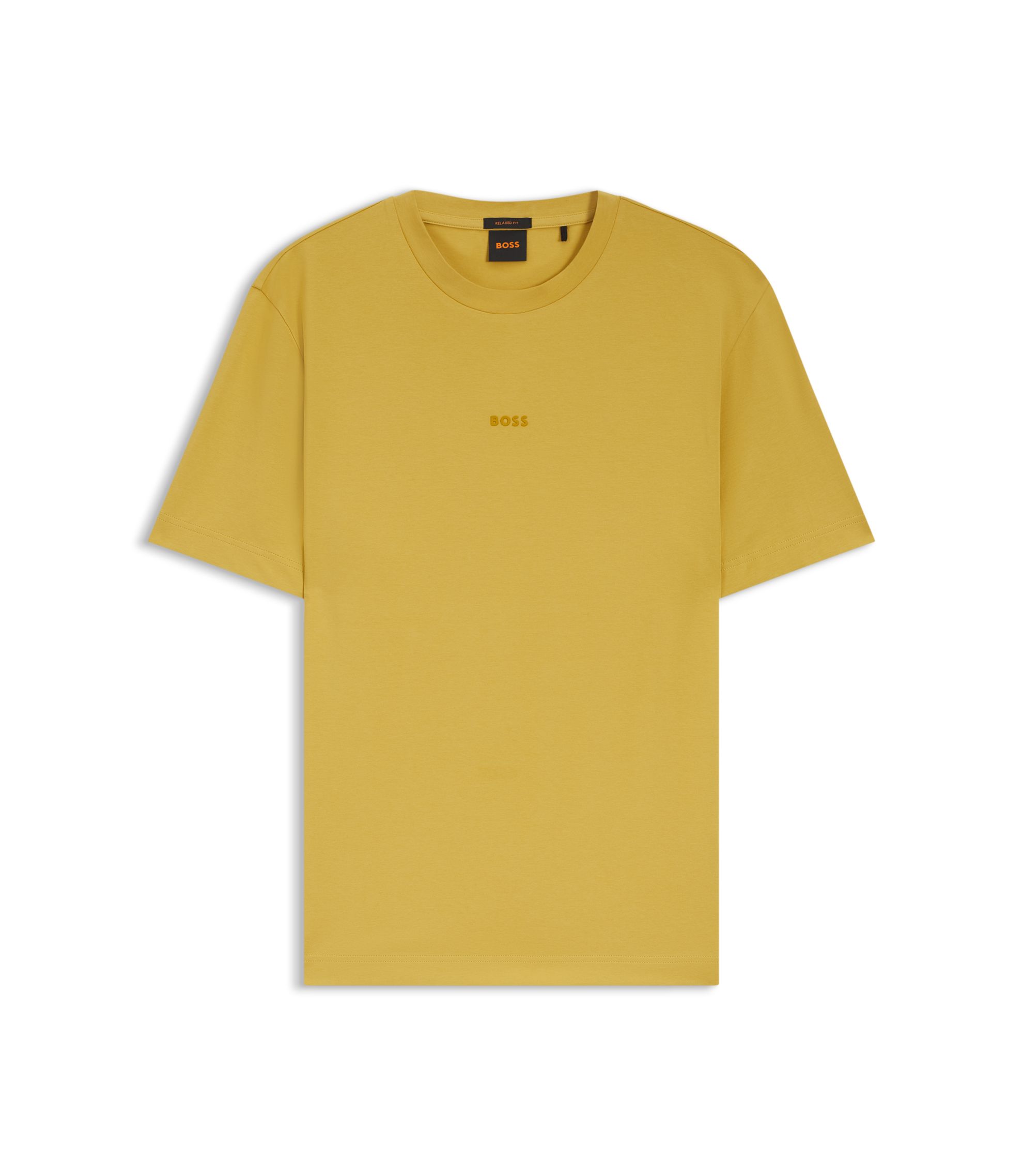 BOSS - Stretch-cotton T-shirt with contrast logo - Yellow