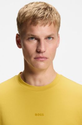 Stretch-cotton T-shirt with logo print, Yellow