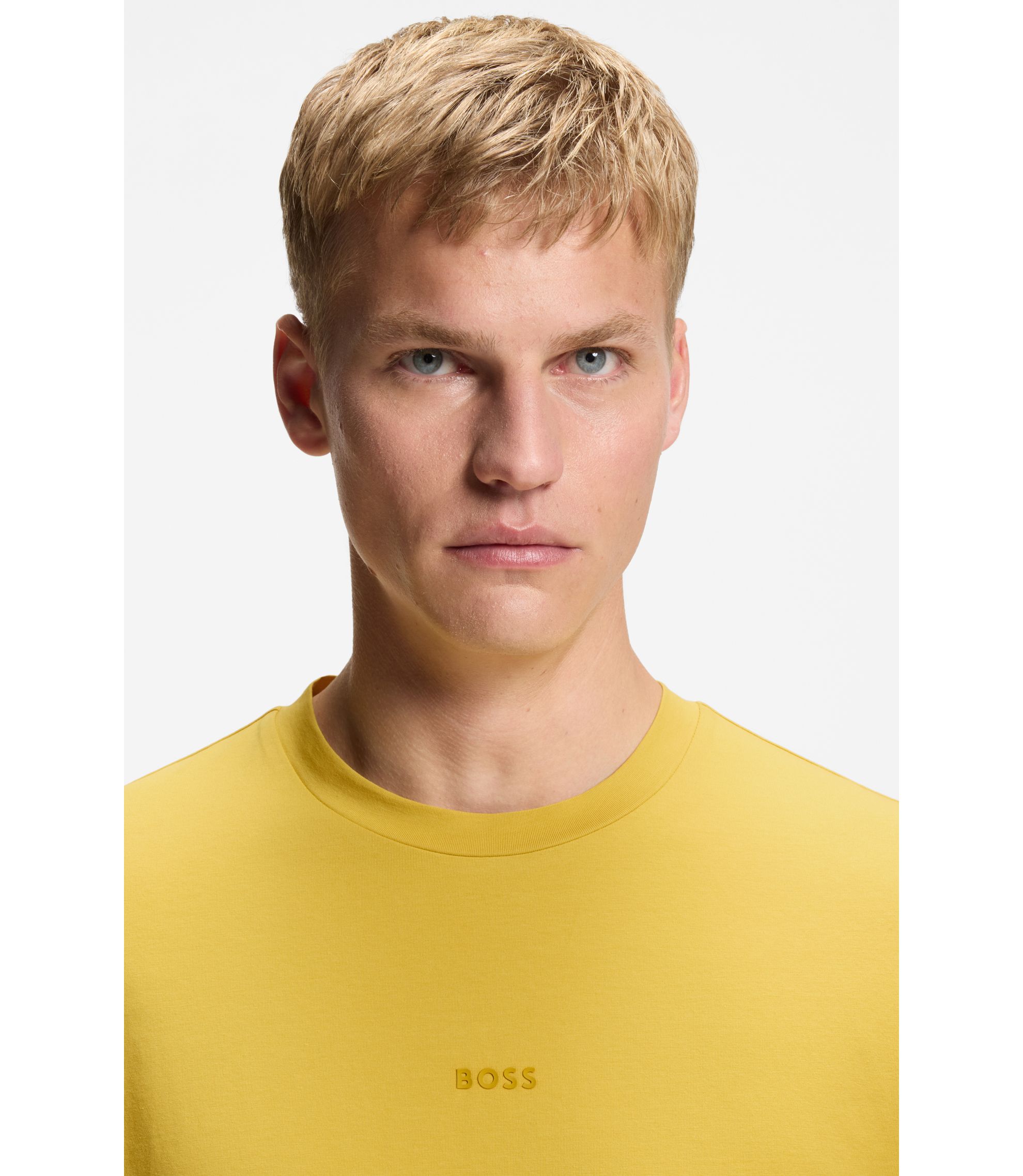 BOSS - Relaxed-fit T-shirt with a layered logo print - Yellow