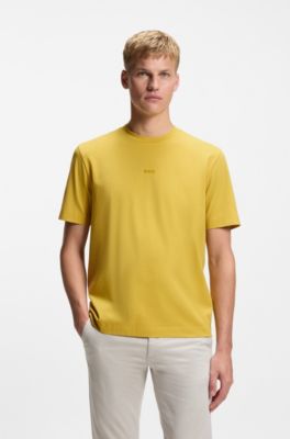 T-shirt in cotone elasticizzato con logo stampato, Giallo