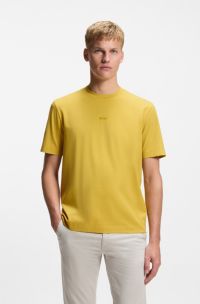 Stretch-cotton T-shirt with contrast logo, Yellow