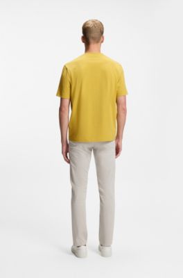 Stretch-cotton T-shirt with contrast logo, Yellow