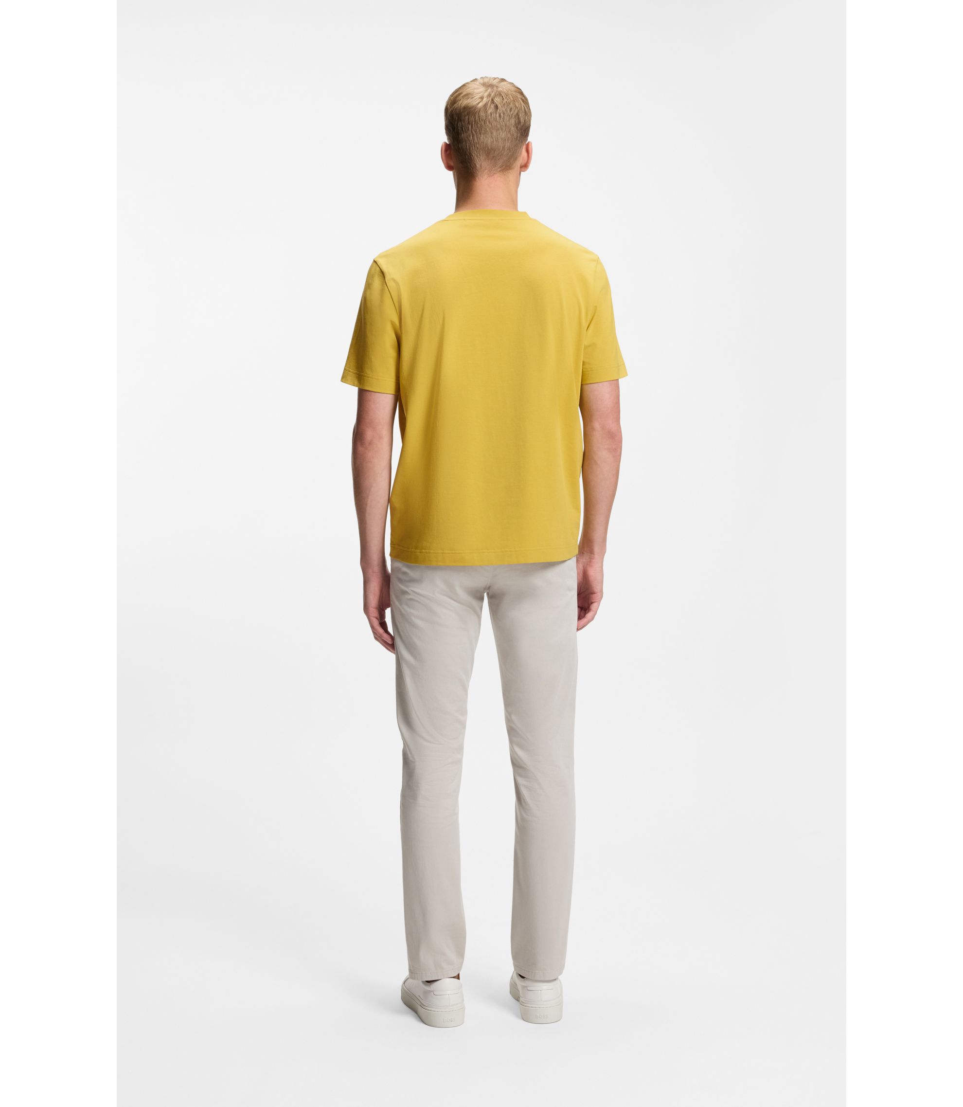 BOSS - Stretch-cotton T-shirt with logo print - Yellow