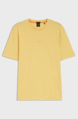 Stretch-cotton T-shirt with contrast logo, Yellow