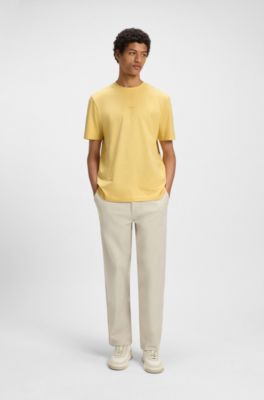 Stretch-cotton T-shirt with logo print, Yellow