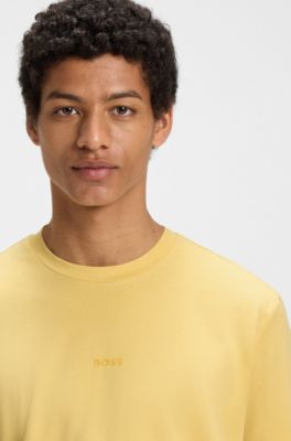 Stretch-cotton T-shirt with contrast logo, Yellow