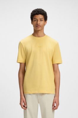 Stretch-cotton T-shirt with contrast logo, Yellow