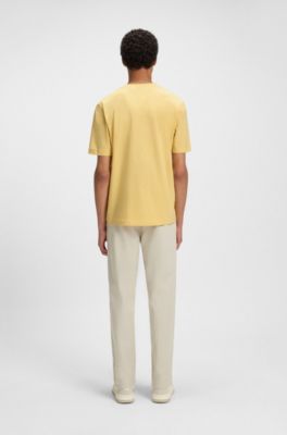 T-shirt en coton stretch avec logo contrastant, Jaune