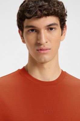 T-Shirt aus Stretch-Baumwolle mit Kontrast-Logo, Orange