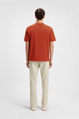Stretch-cotton T-shirt with logo print, Orange