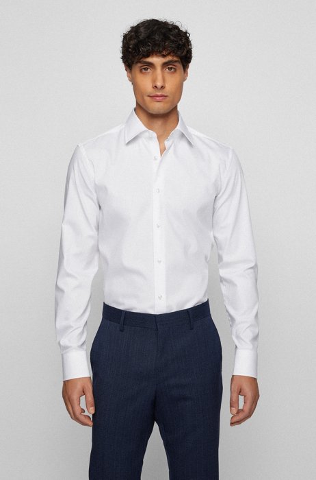 Slim-Fit Hemd aus bügelleichter Pima-Baumwoll-Popeline, Weiß