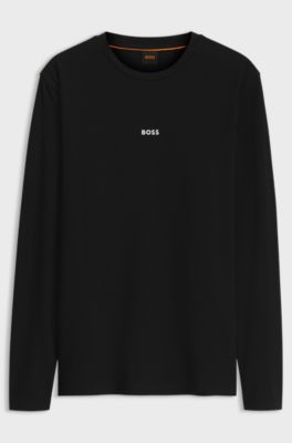 Long-sleeved T-shirt in stretch cotton with logo print, Black