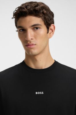 Long-sleeved T-shirt in stretch cotton with logo print, Black