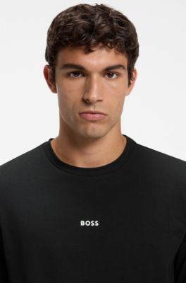 Long-sleeved T-shirt in stretch cotton with logo print, Black