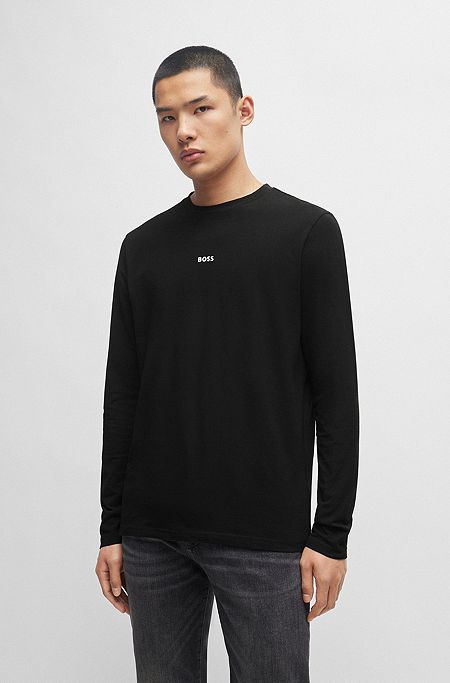 T-shirt en coton stretch à logo imprimé, Noir