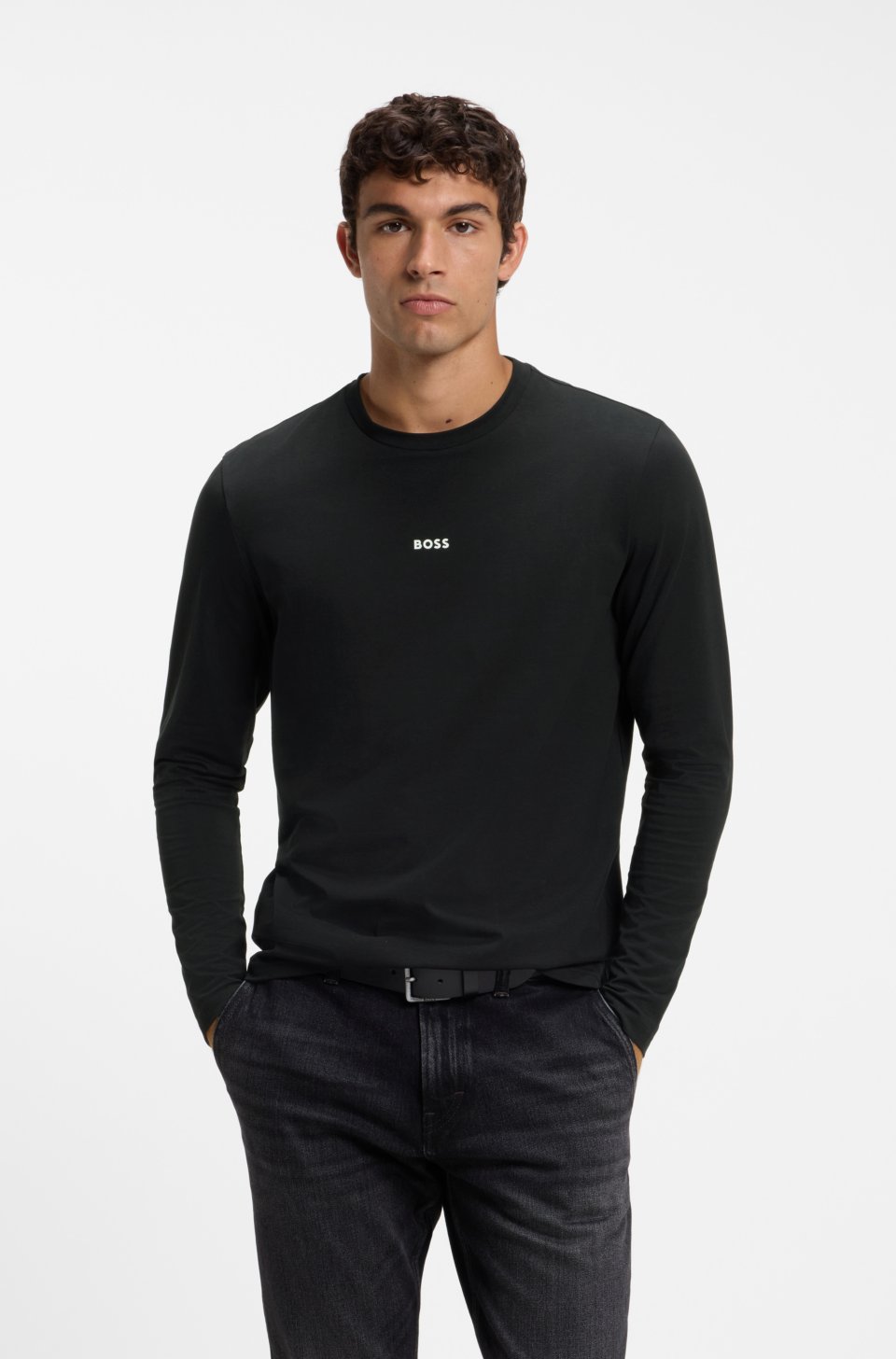 Long-sleeved T-shirt in stretch cotton with logo print