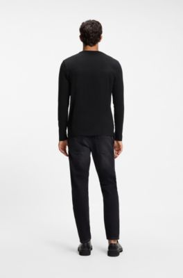 Long-sleeved T-shirt in stretch cotton with logo print, Black