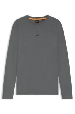 Long-sleeved T-shirt in stretch cotton with logo print, Grey
