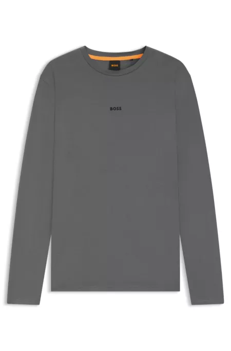 Long-sleeved T-shirt in stretch cotton with logo print