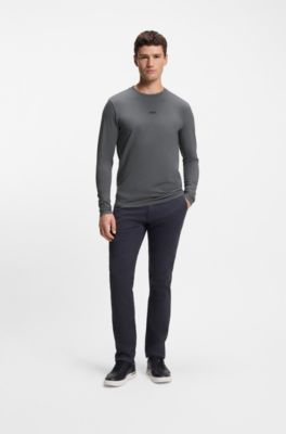 Long-sleeved T-shirt in stretch cotton with logo print, Grey