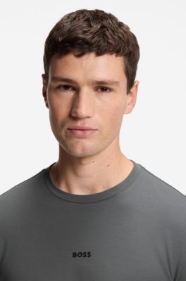 Long-sleeved stretch-cotton T-shirt with logo, Grey