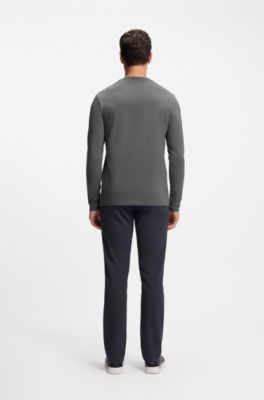 Long-sleeved stretch-cotton T-shirt with logo, Grey