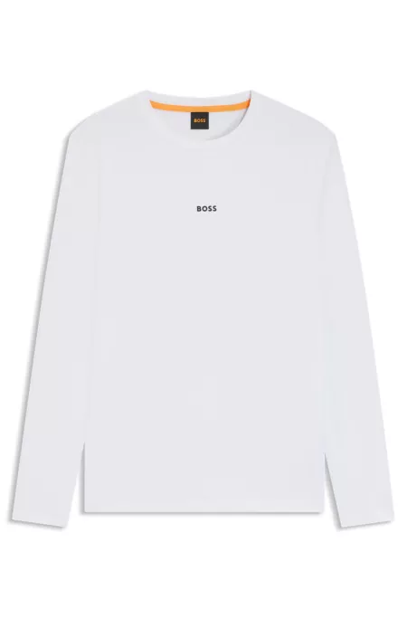 Long-sleeved T-shirt in stretch cotton with logo print