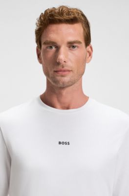 Maglia a maniche lunghe in cotone elasticizzato con logo stampato, Bianco