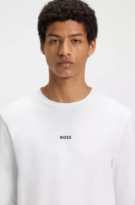 Long-sleeved T-shirt in stretch cotton with logo print