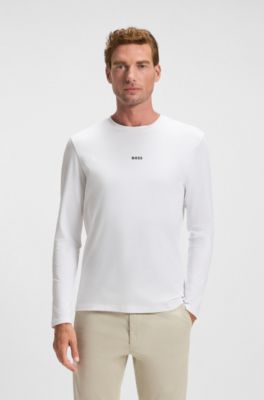 Long-sleeved T-shirt in stretch cotton with logo print, White