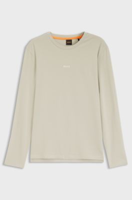 Longsleeve aus Stretch-Baumwolle mit Logo-Print, Hellbeige