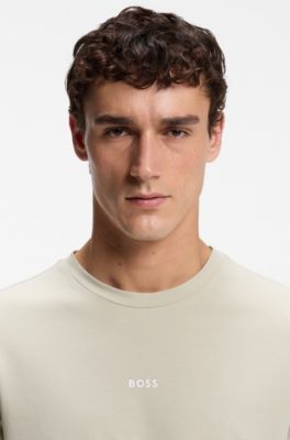 Longsleeve aus Stretch-Baumwolle mit Logo-Print, Hellbeige