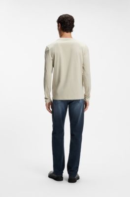 Longsleeve aus Stretch-Baumwolle mit Logo-Print, Hellbeige