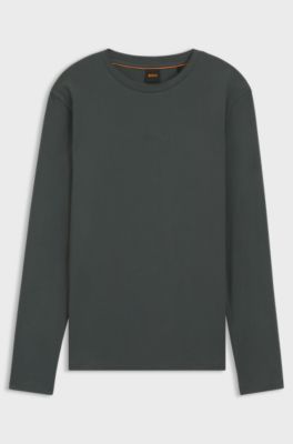 Longsleeve aus Stretch-Baumwolle mit Logo-Print, Dunkelgr&uuml;n