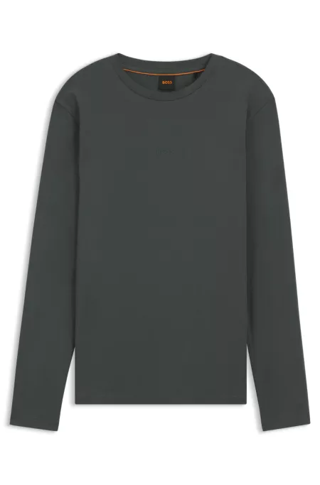 Long-sleeved T-shirt in stretch cotton with logo print