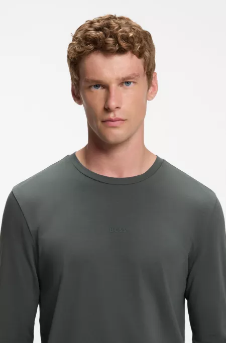 T-shirt en coton stretch à manches longues et logo imprimé