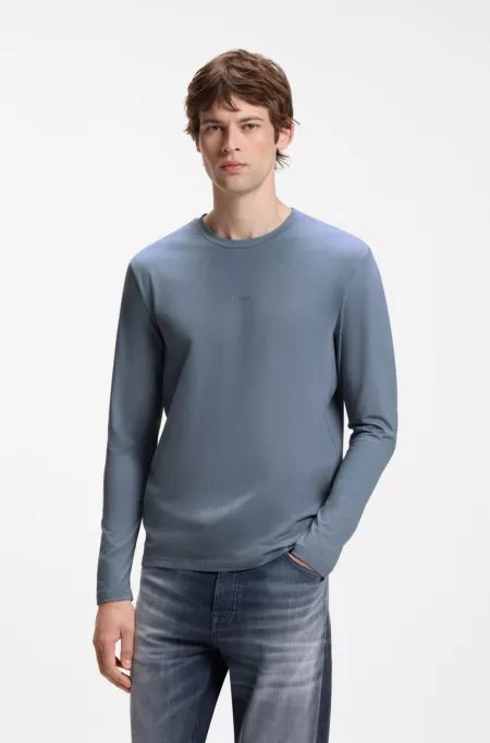 Long-sleeved T-shirt in stretch cotton with logo print