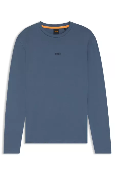 Long-sleeved T-shirt in stretch cotton with logo print