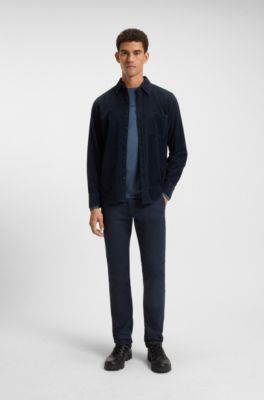 Long-sleeved T-shirt in stretch cotton with logo print, Blue