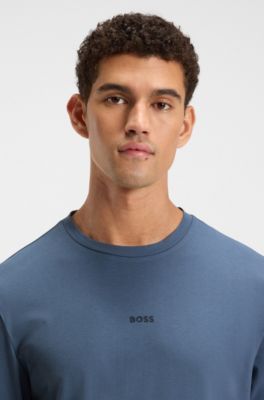 ロングスリーブTシャツ ストレッチコットン ロゴプリント, ブルー