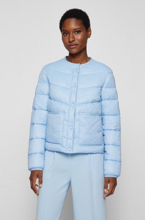쉐브론 퀼팅 방수 재킷, 라이트 블루
