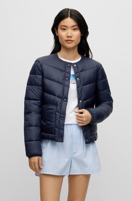 쉐브론 퀼팅 방수 재킷, 다크 블루