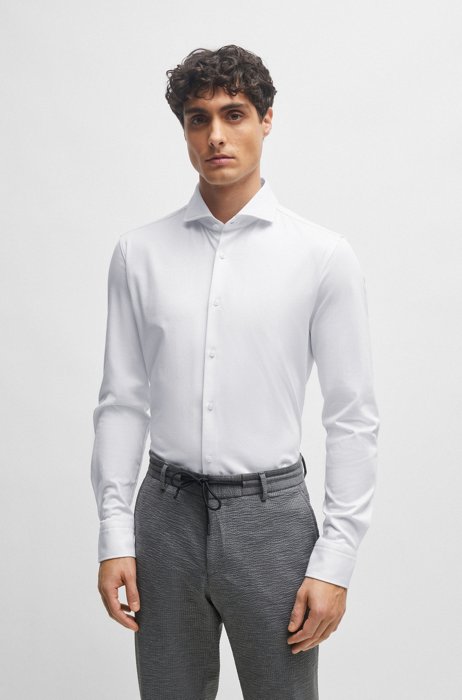 Slim-fit overhemd van gestructureerde performance-stretch jersey, Wit
