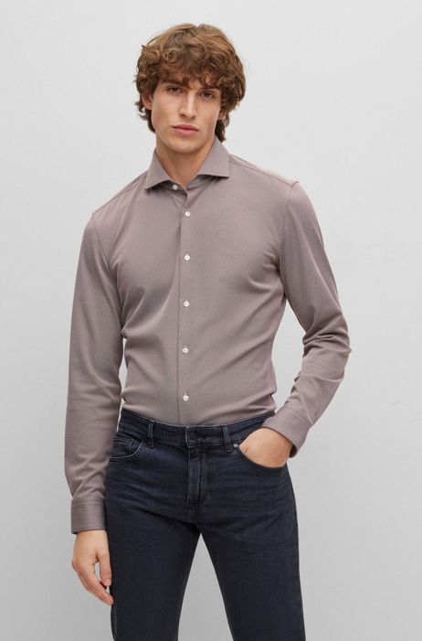 HUGO BOSS Uomo Abbigliamento Camicie Camicie a maniche lunghe Camicia slim fit in jersey lavorato ed elasticizzato ad alte prestazioni 