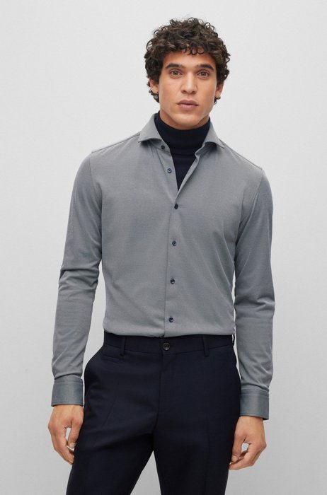 Slim-fit shirt in structured performance-stretch jersey, Grey